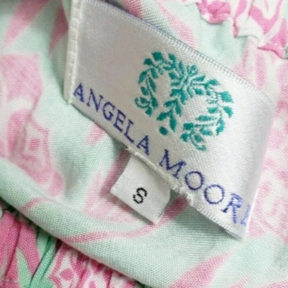 Angela Moore Pale Turquoise and Pink Carly Dress Long‎ Butterfly Sleeves Size S - Picture 3 of 10